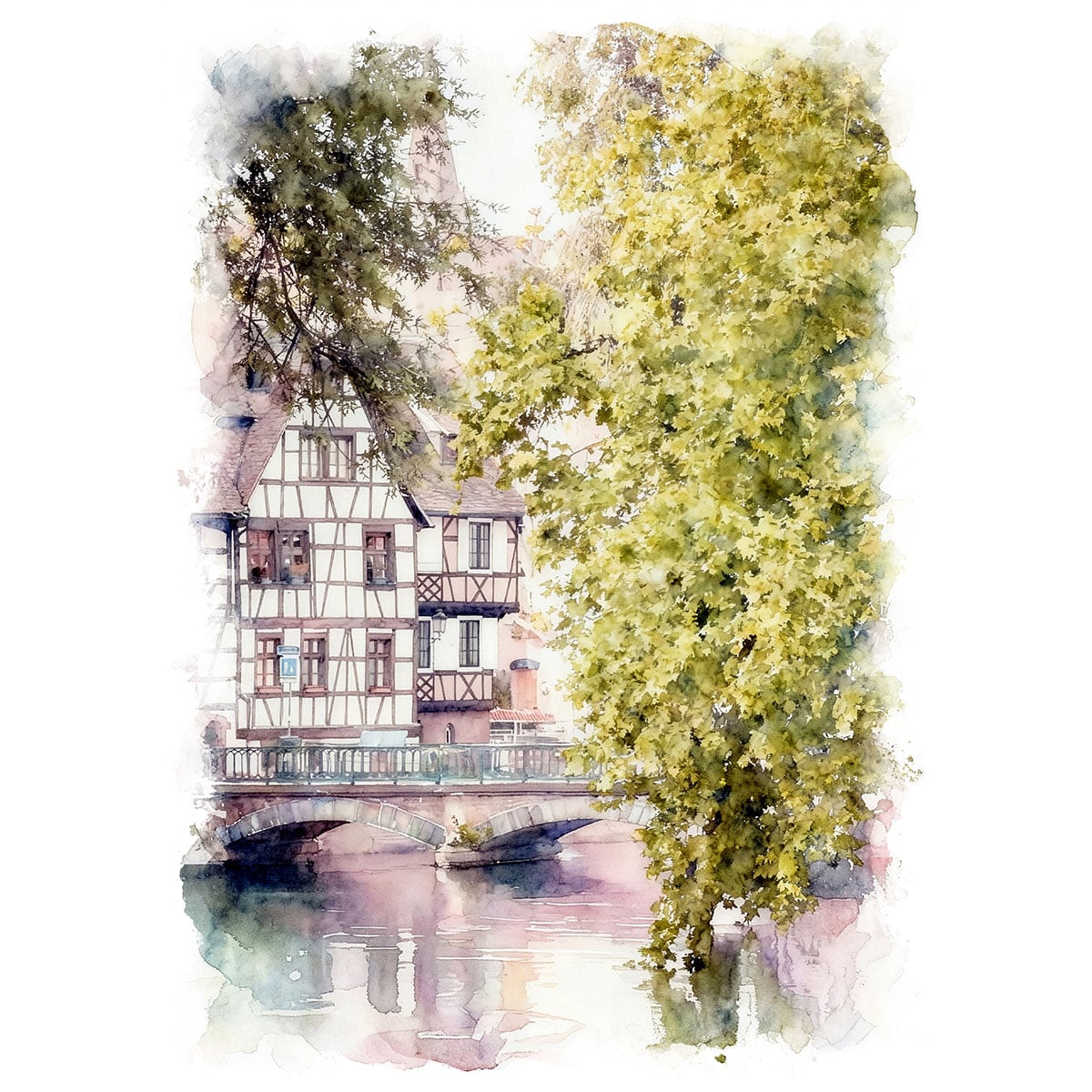 絵画 フランス ストラスブールの風景画 インテリアアート額付き 水彩画・油絵風 WAT0015