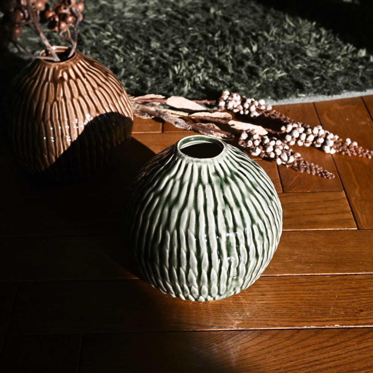 完売 】TRONCO forbito フラワーベース キャメル｜丸い花瓶 陶器