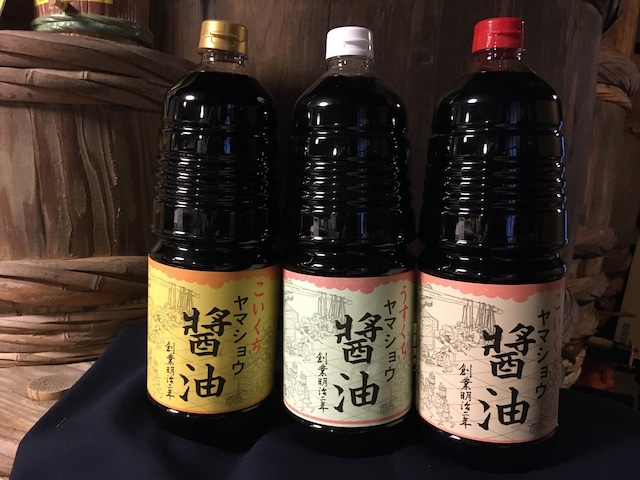 鍋庄商店 まろやか醤油1.8ℓ1本・金印濃口醤油1.8ℓ1本、うす口醤油1.8ℓ1本 計3本