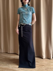 MADE IN JAPAN metallic print stretch high-neck tops-5306-7
