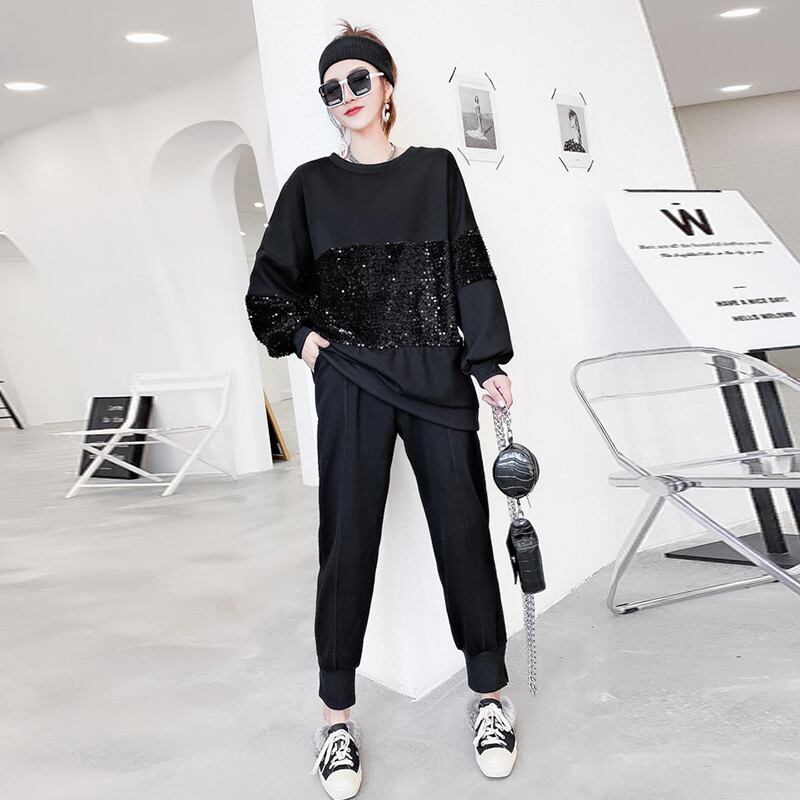 オータムダークカジュアルトップス パンツ ロング 大きめサイズ 秋物 Tシャツ ミックスインファッション38523395355