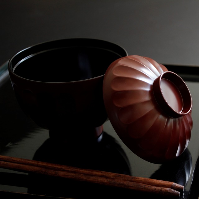 菊型吸い物椀　吟朱（洗浄機対応）