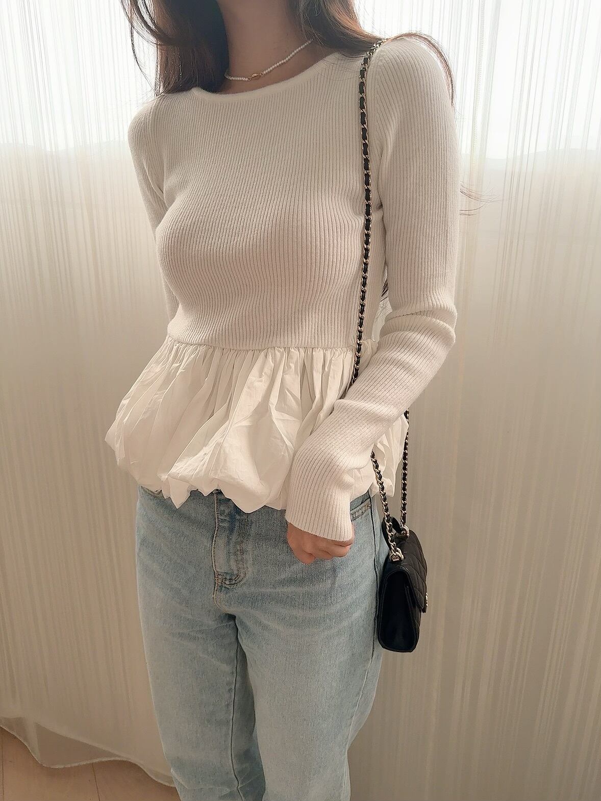 Balloon peplum knit / white (10月中旬頃発送予定)