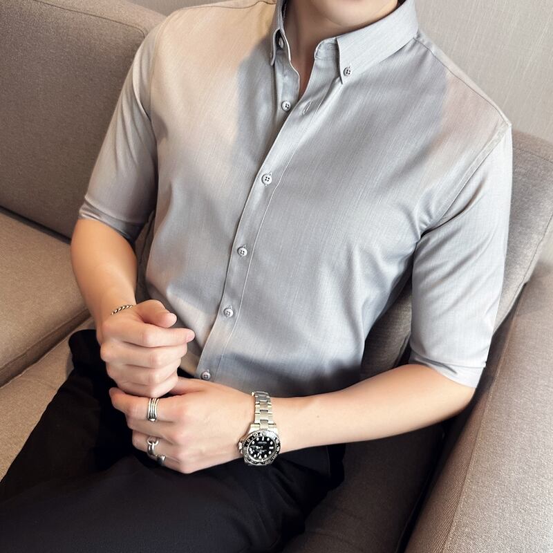 五分袖ボタンダウンシャツ 5カラー V0477