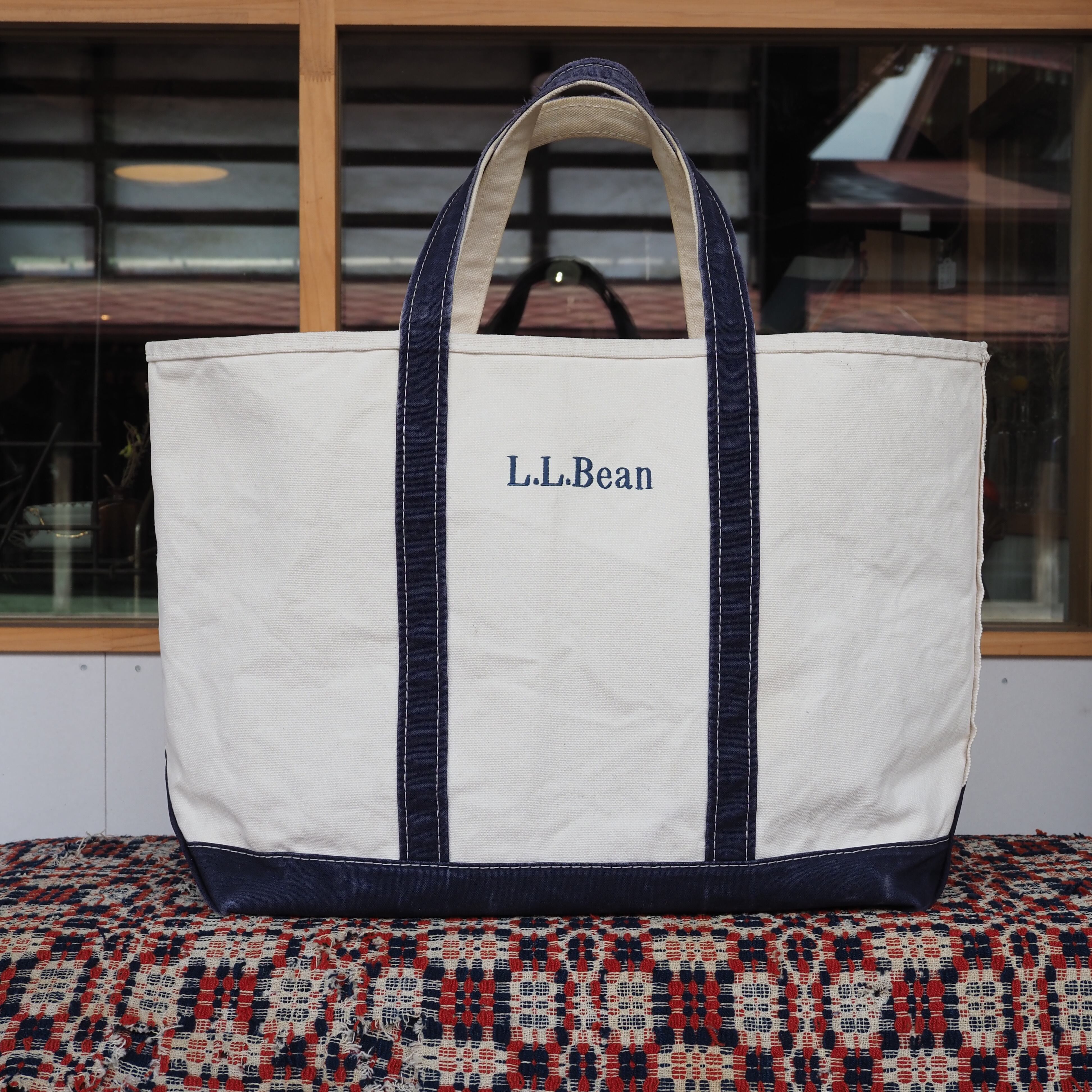 L.L.Bean BOAT AND TOTE Bag Navy USA製 LARGE ビーントート コットンキャンバス