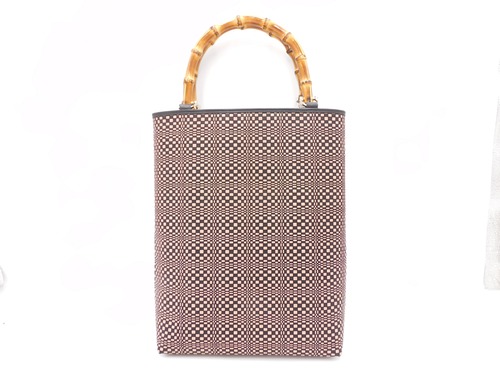 バンブー手提げ（特大）黒/ピンク　変わり市松柄