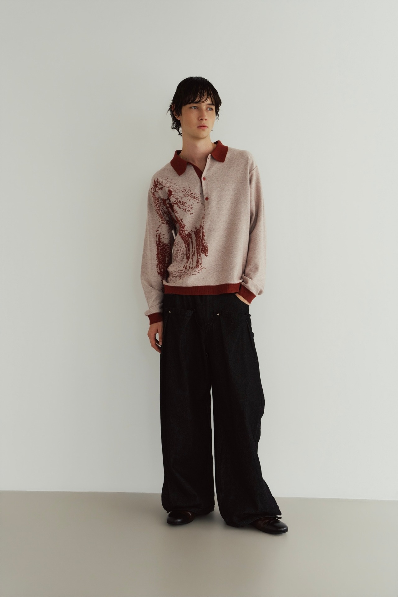 Reversible Jacquard Polo Knit / RED - 14