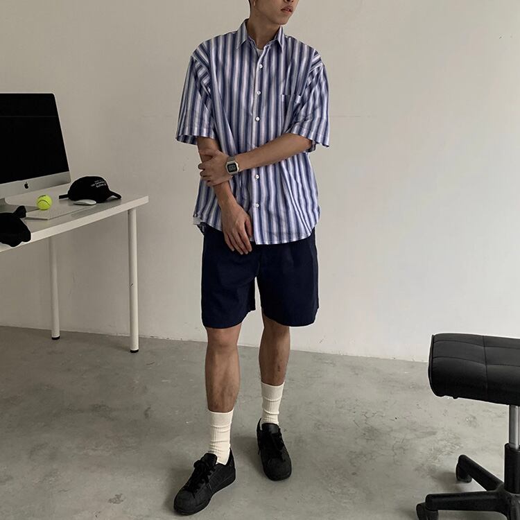 ★RETRO BLUE STRIPED TOURING SHIRT　　　A0659