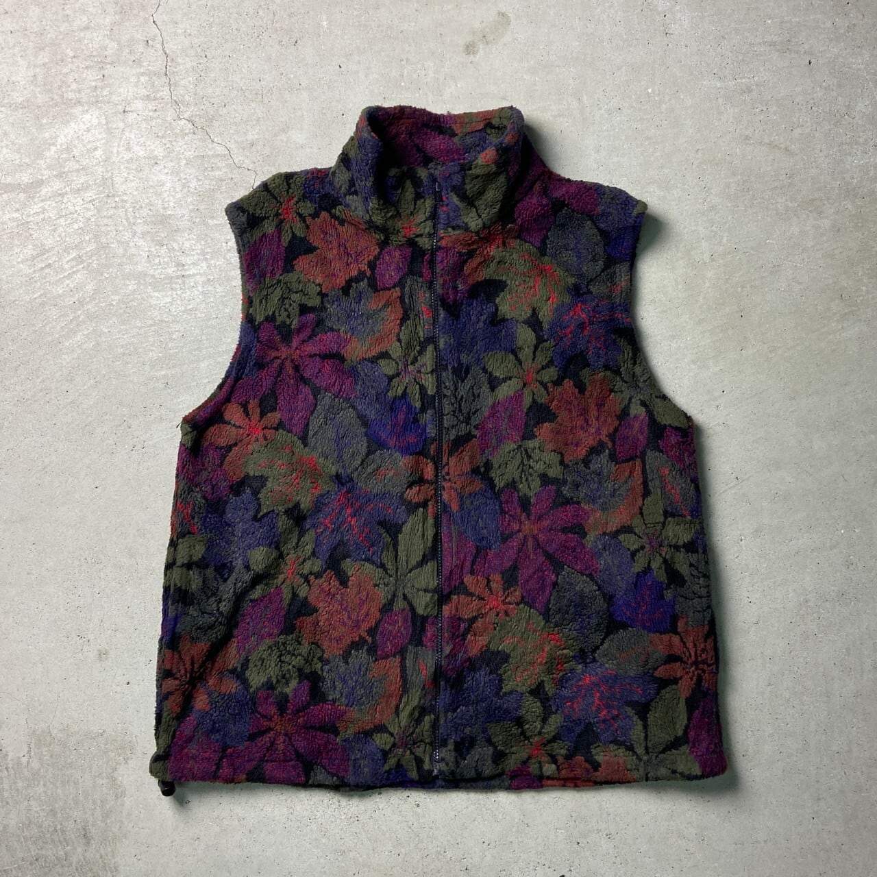 90年代 KELLYSPORT フリースベスト ボタニカル柄 メンズL相当 古着 90s