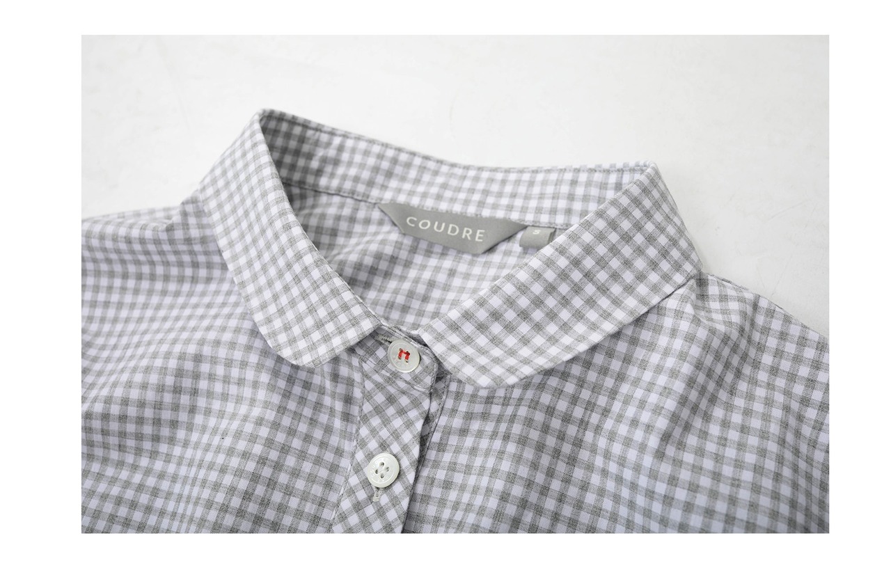 丸襟 長袖 ヒップ丈 チェック柄 シャツ   F0044 - 9