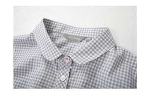 丸襟 長袖 ヒップ丈 チェック柄 シャツ   F0044