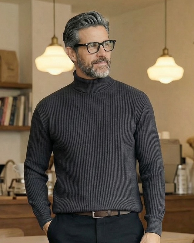 リブ編み タートルネックニット 7色　A0166