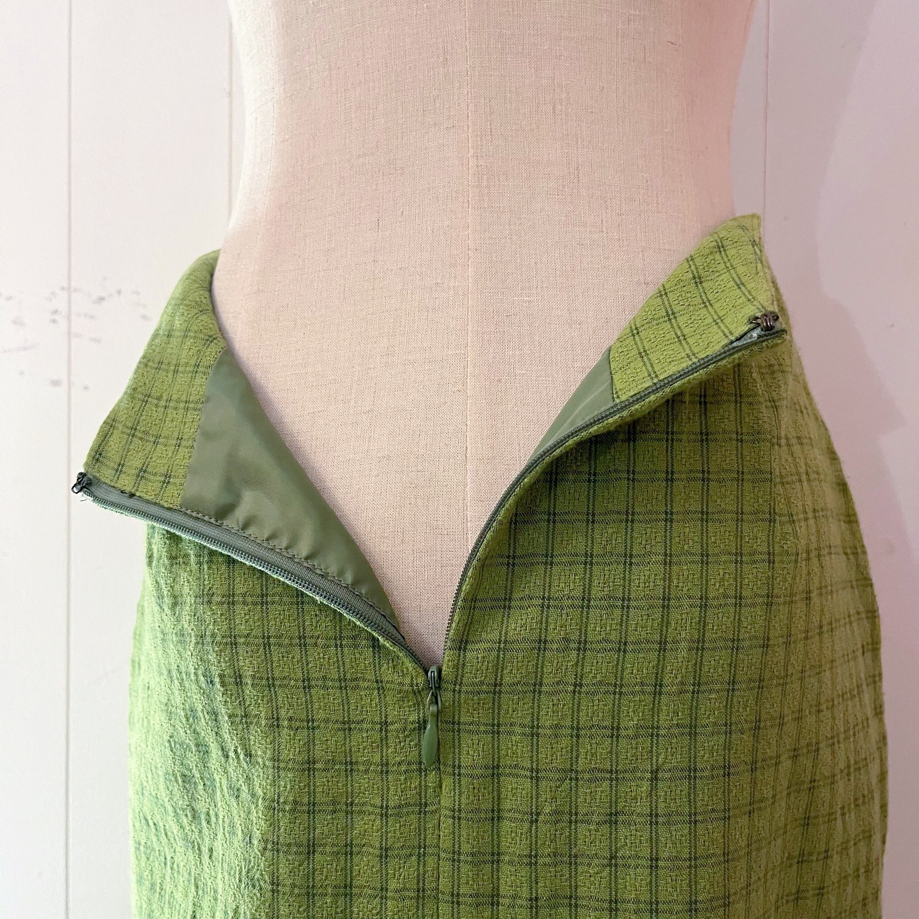 light green check long skirt