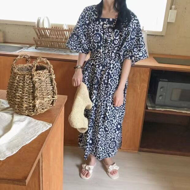 単色花柄マキシワンピース　AJ22008-6610