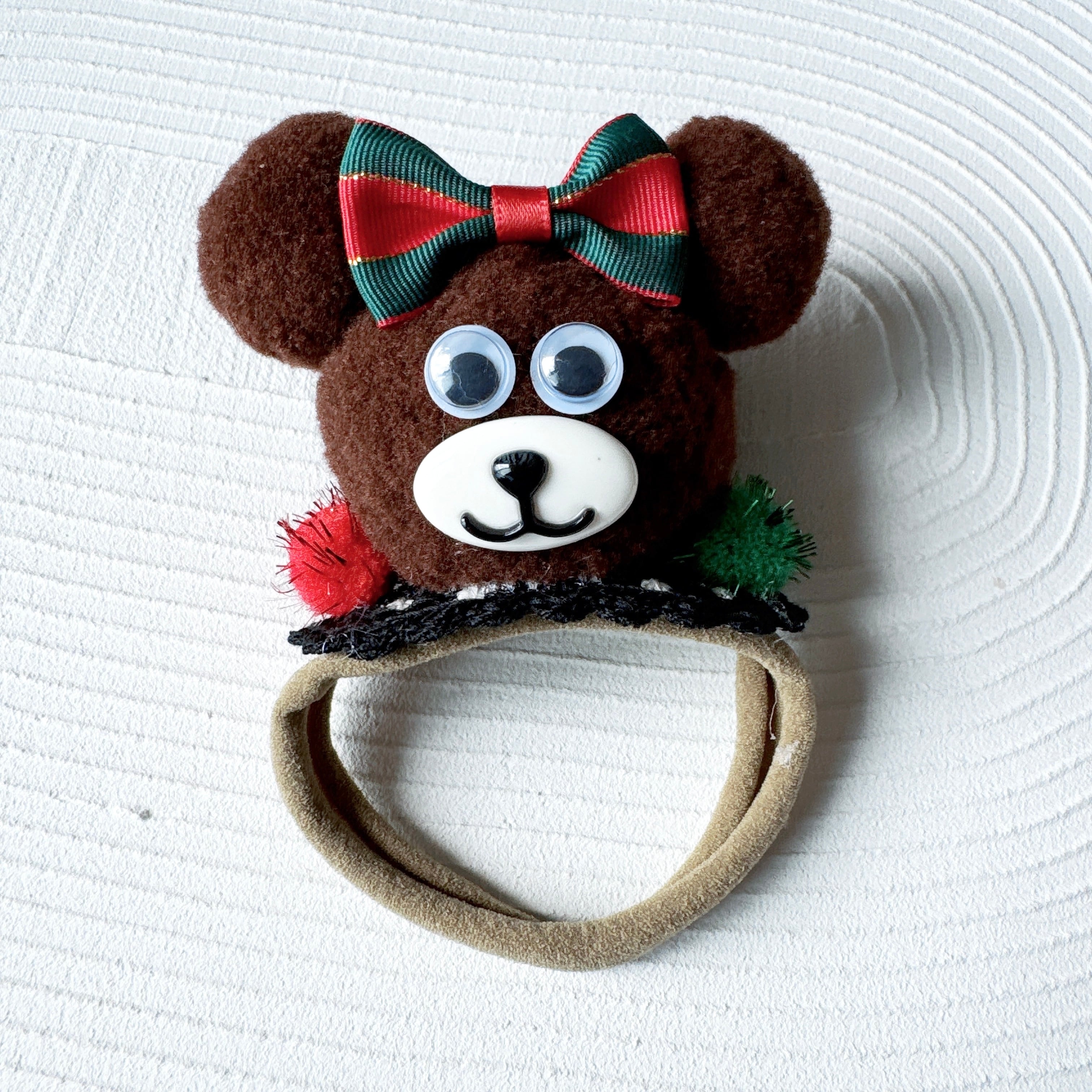 クリスマスリボンの大きなクマさんヘアバンド