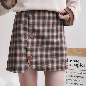 【2colors】ガーリーチェック柄ボタンスカート 