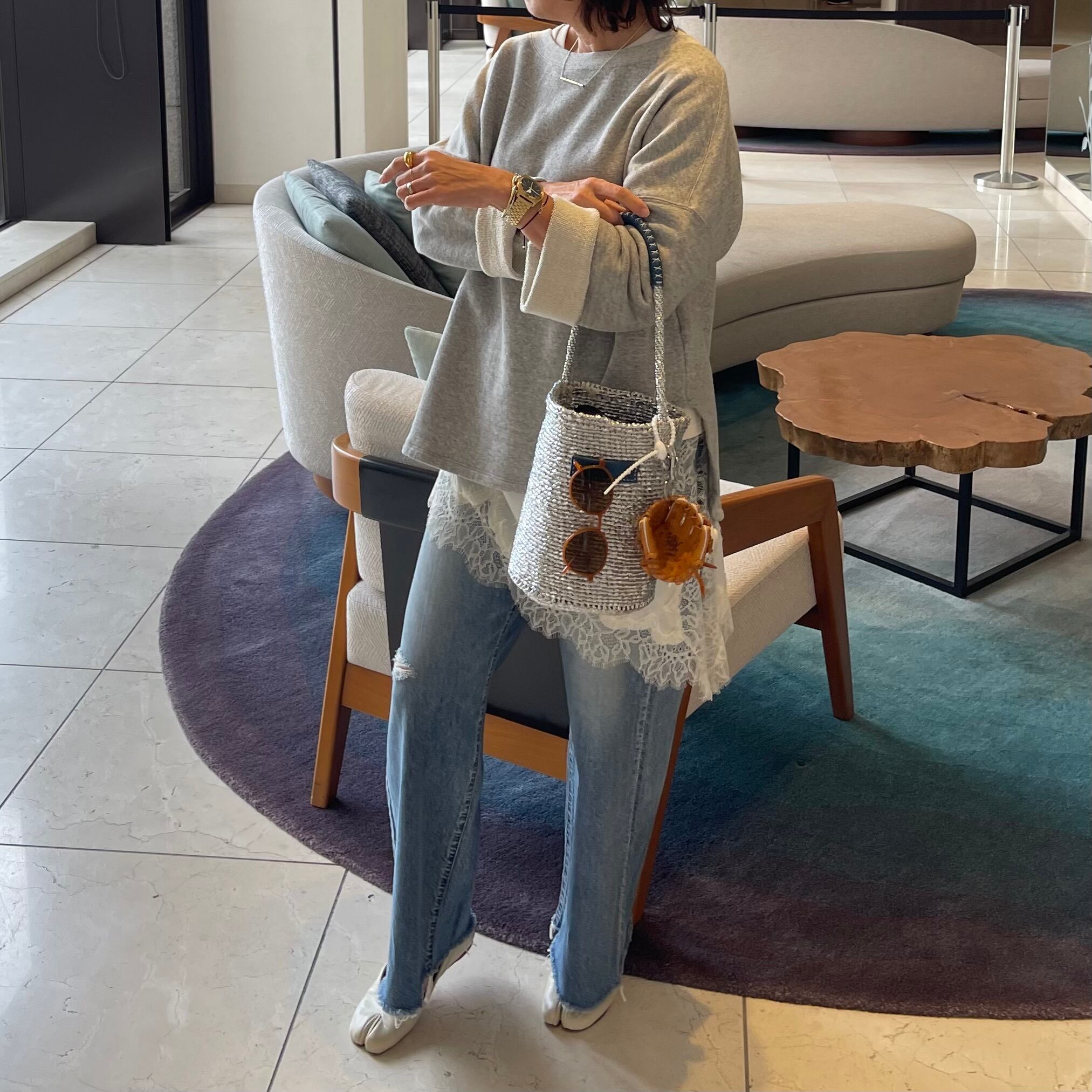 OVAL Shoulder Kago Bag / JAY BLUE HANDLE / メガネホルダー付