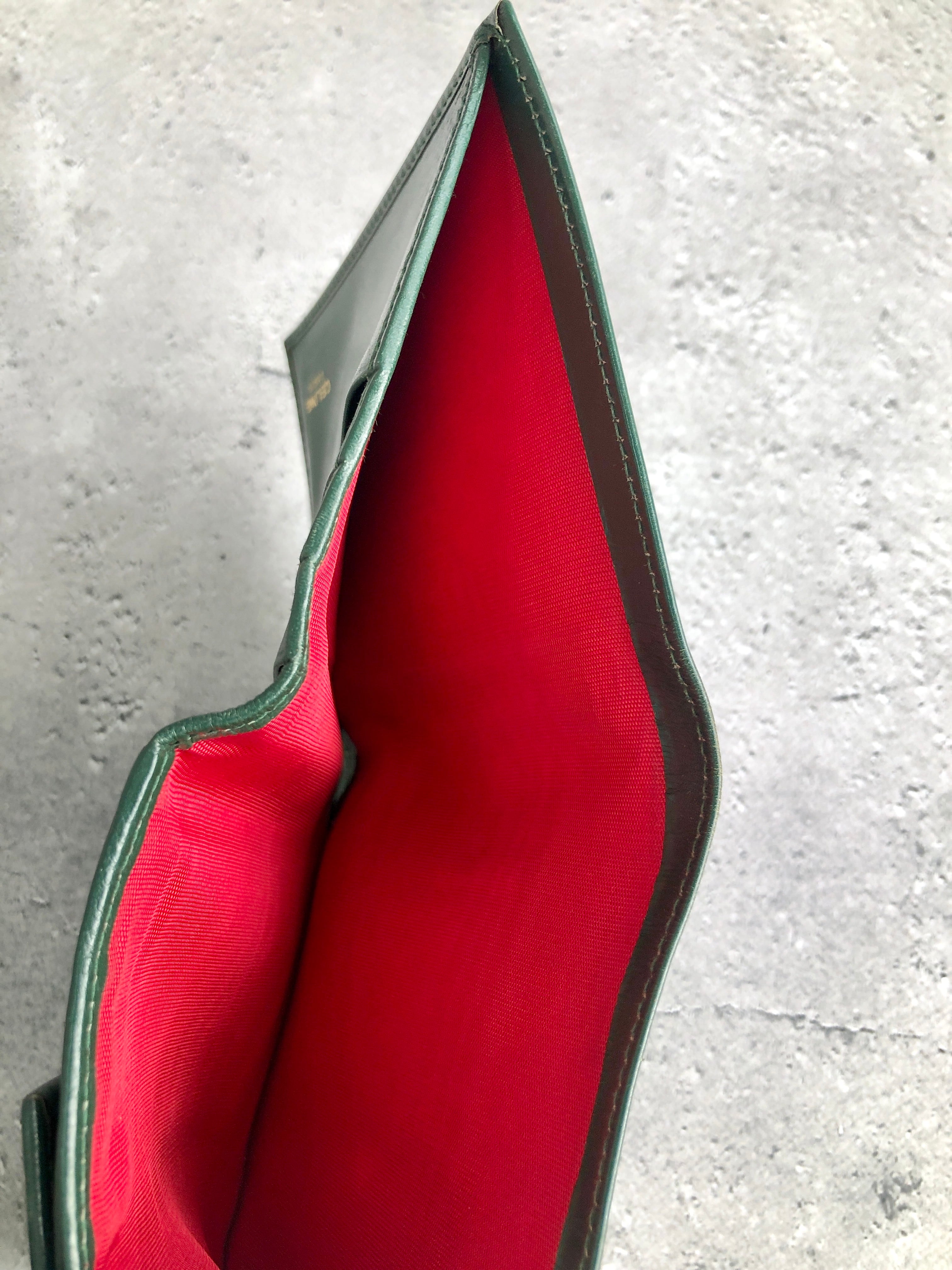 CELINE セリーヌ 財布 グリーン ガンチーニ レザー 三つ折り vintage