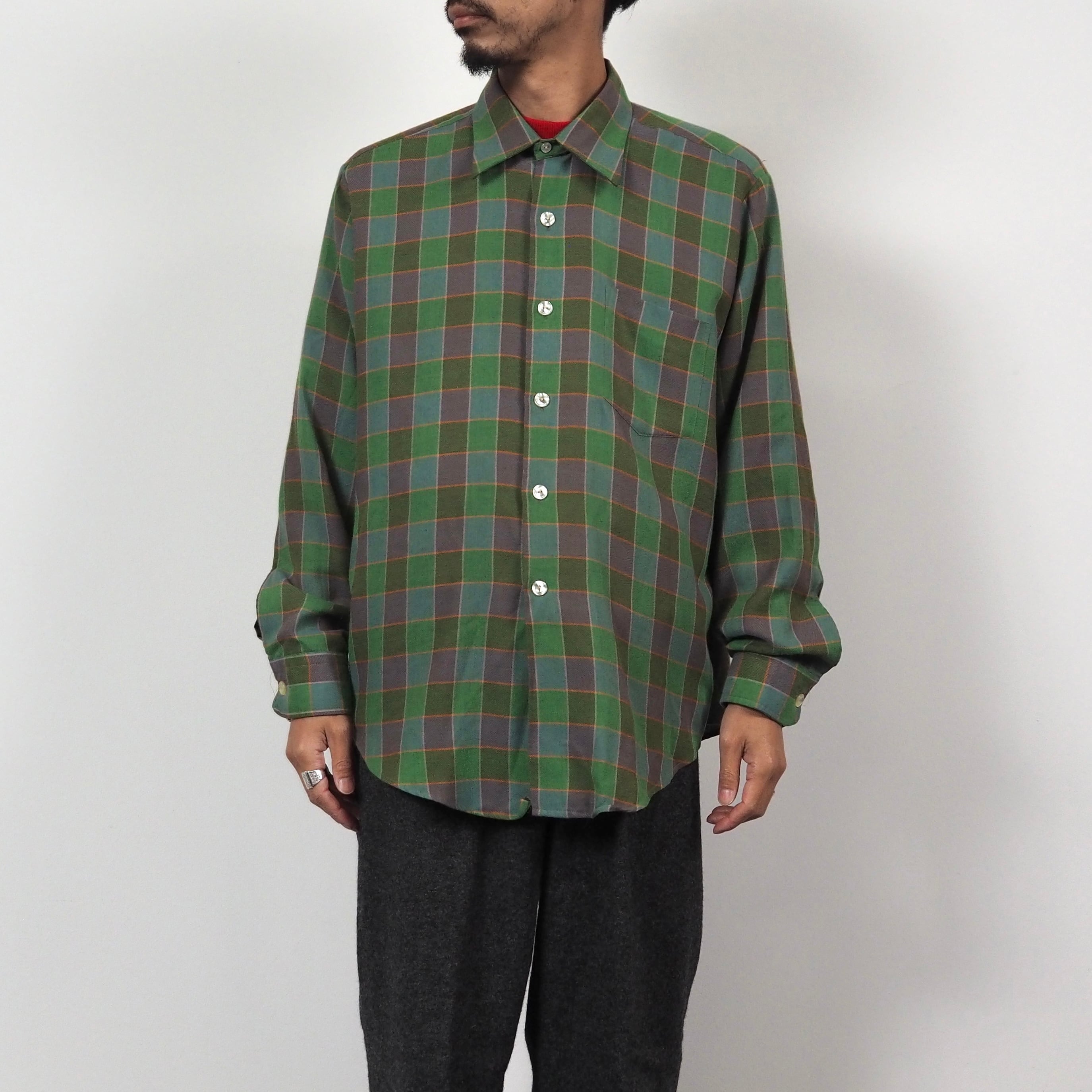 70’s TOWNCRAFT Plus PENN PREST shirt L タウンクラフトプラス チェックシャツ グリーン