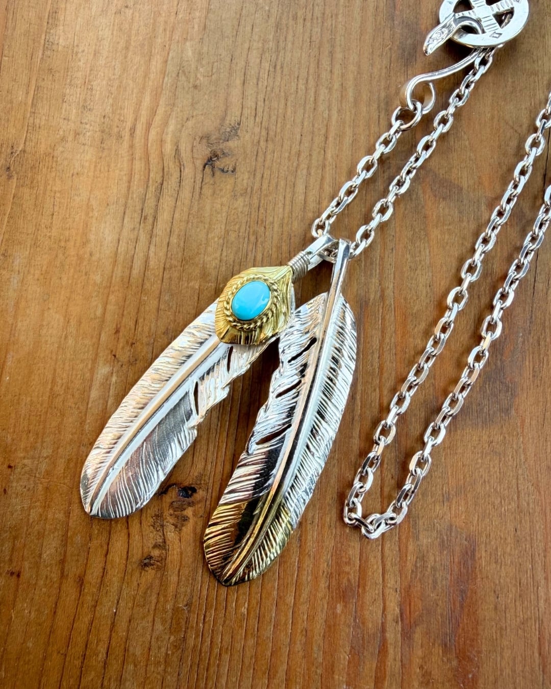 go88 上金金縄ターコイズ付き特大フェザ、先金特大フェザー、チェーンカスタム