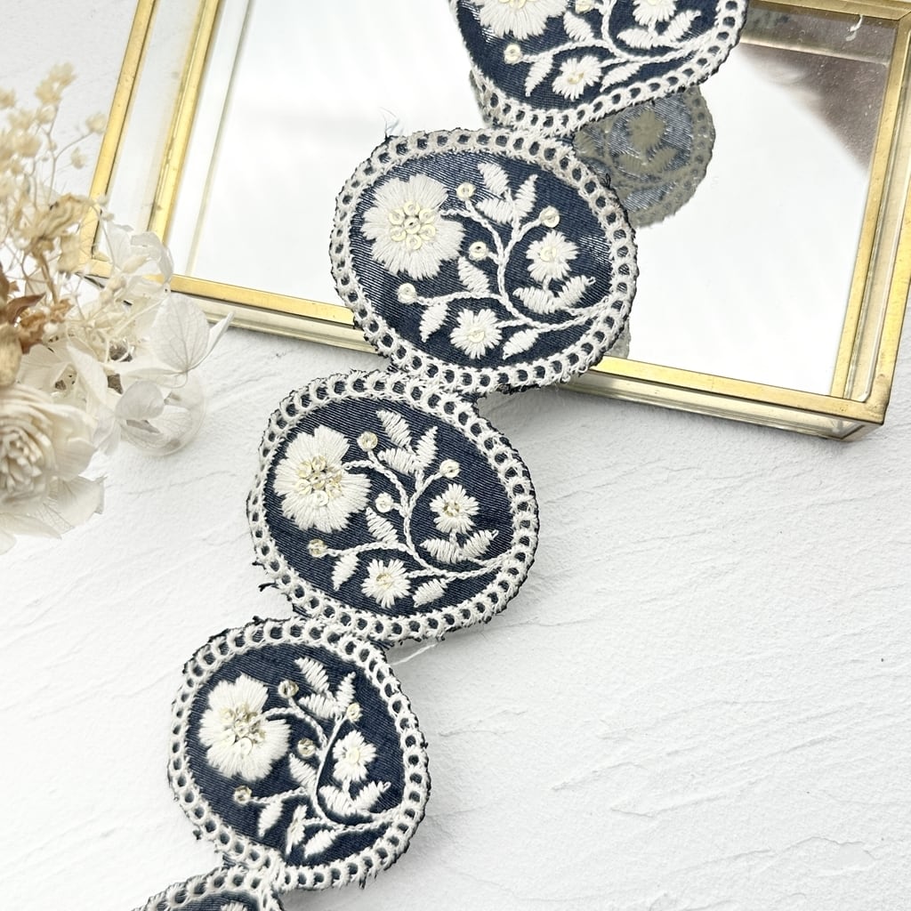 オーバル[ネイビーC]インド刺繍リボン 2869 | インド刺繍リボン専門店