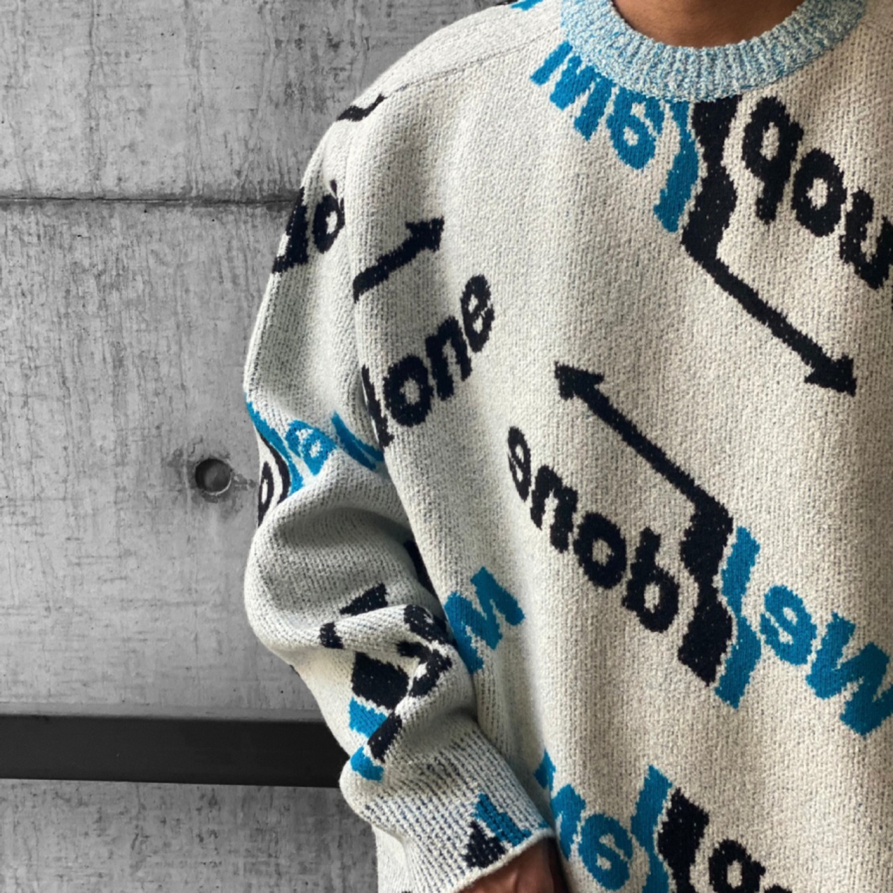 【WE11DONE】ALLOVER ARROW SELLDONE JACQUARD SWEATER  (BLUE) - 11
