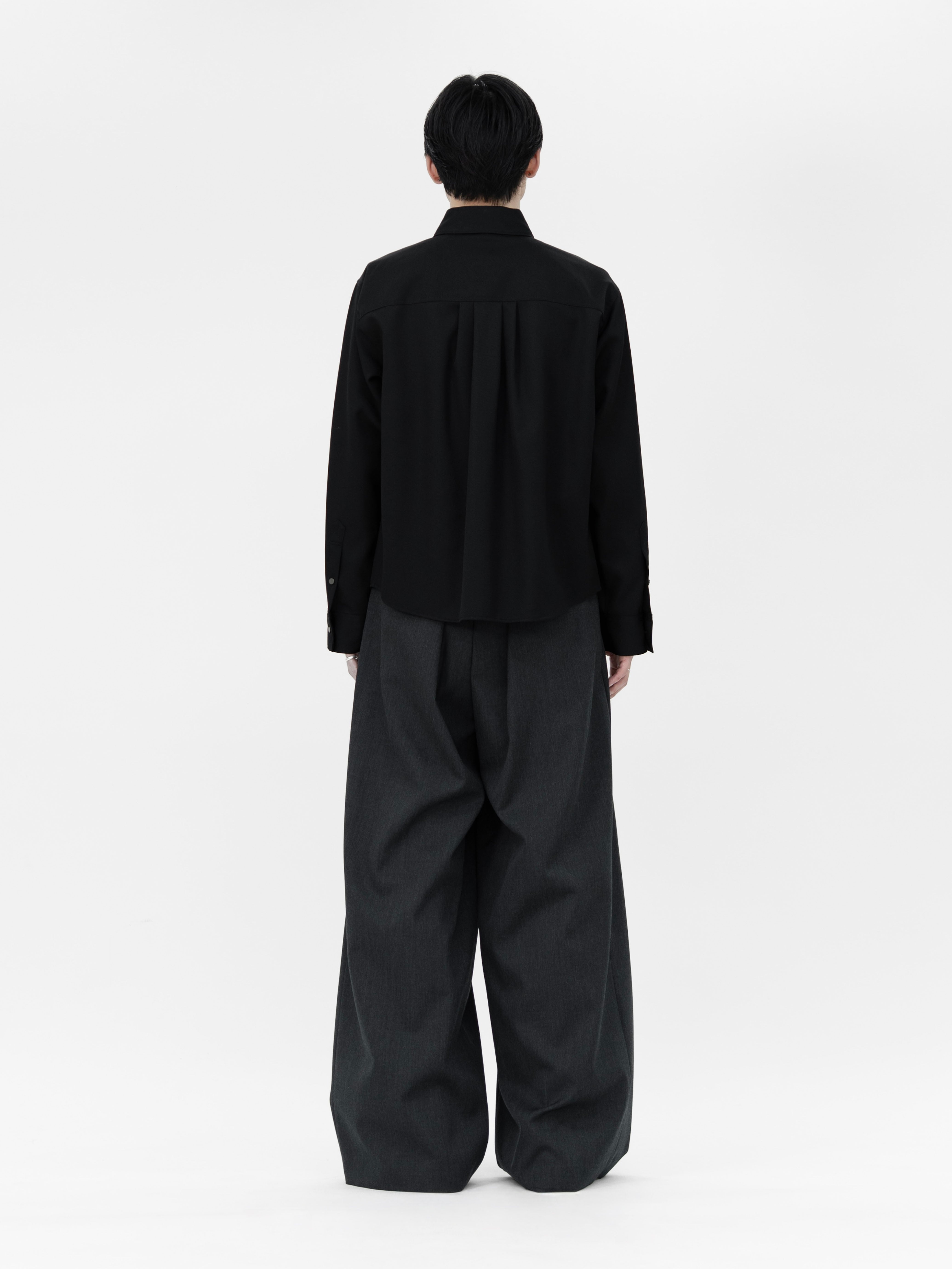 HEAVY WOOL GABARDINE SHORT SHIRT JACKET【BLACK】 | lapiis