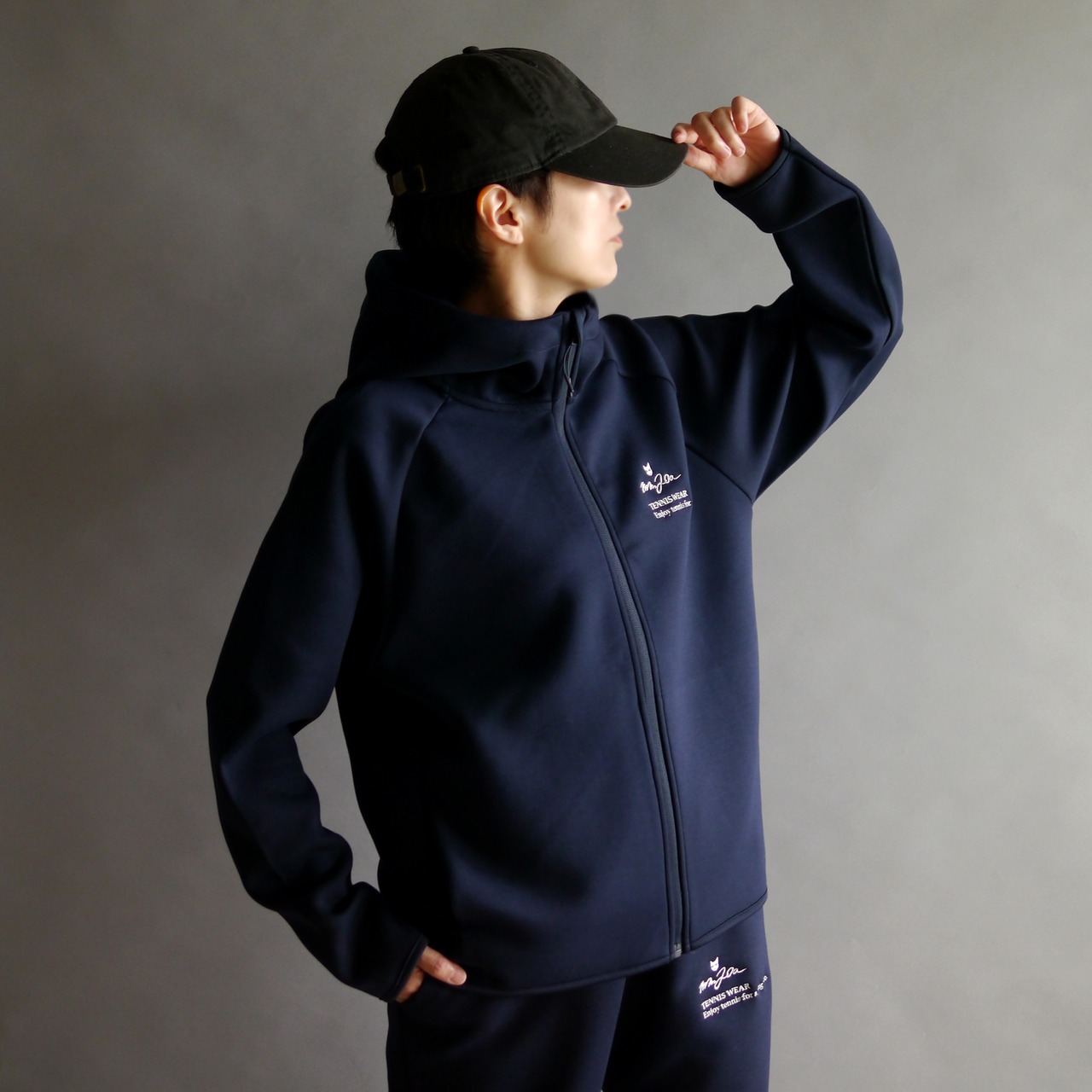 Slogan.ダンボールニットジップフーディ_ネイビー
