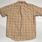 90s CHAPS RALPH LAUREN チャップス ラルフローレン チェック しわ加工 BD ボタンダウン 半袖シャツ M/イエロー系 メンズ 日登美 ビンテージ