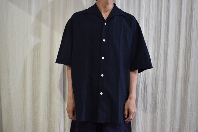 sowbow　シャツA　ONE PIECE COLLAR S/S　BLACK×NAVY