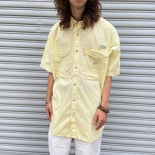 『送料無料』90s columbia コロンビア　フィッシング半袖シャツ　PFG イエロー