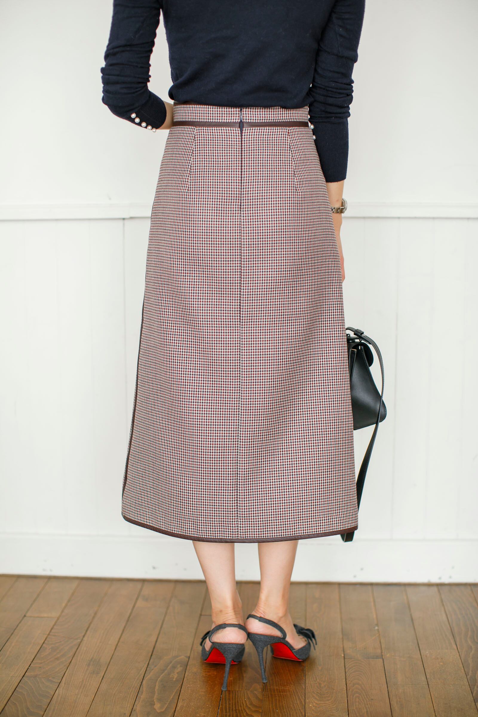 レザーパイピングチェックスカート | Bluelea 