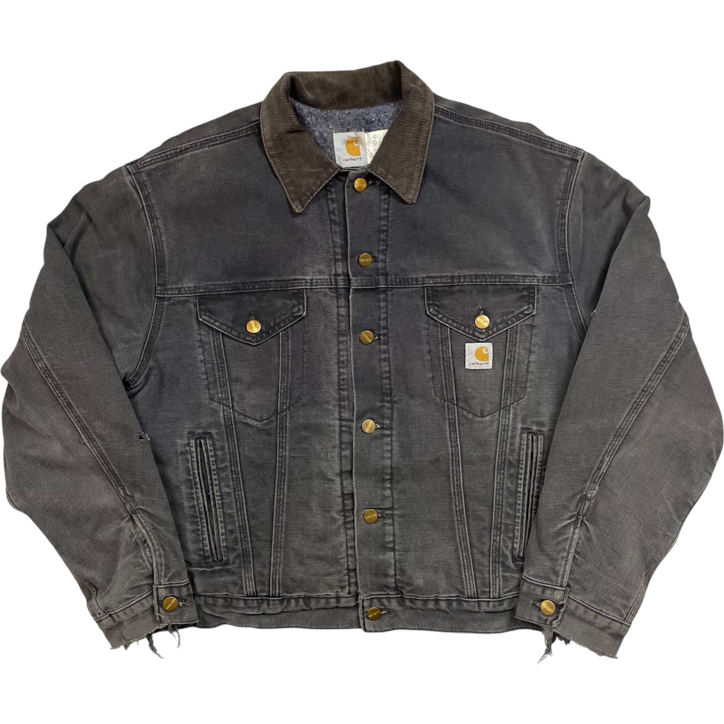 《L》Carhartt カーハート トラッカージャケット フェード ダメージ ワンポイントロゴ ブラック 星タグ 90年代 vintage USA製 no.9752