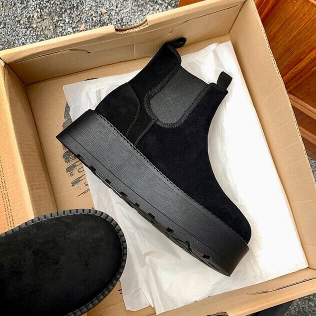 【size21.5cm~】サイドゴアシープウールプラットフォームブーツ6cm全2色