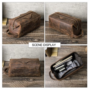 Wide Opening Genuine Leather Travel Pouch Bag / 本革 ワイドオープン レザー トラベル ポーチ バッグ