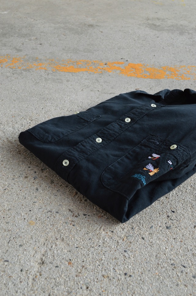 LLBean 1970's-80's "Custom Dyed Black" Old Chambray Shirt Fly Fishing Design エルエルビーン 70s シャンブレーシャツ 黒染め