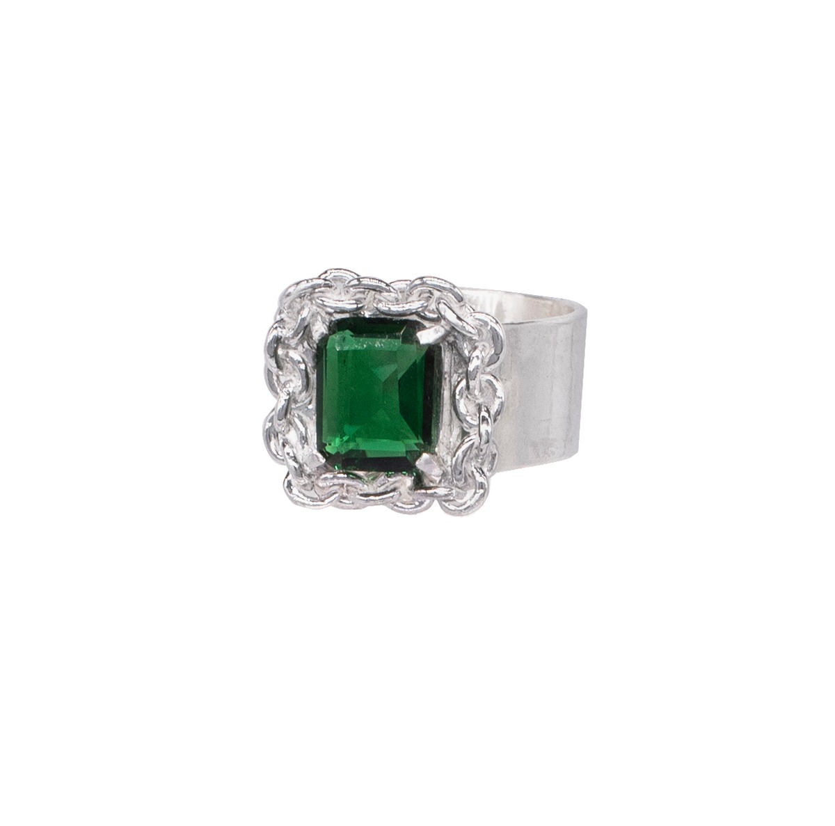 [R020-S) Silver 925 Chain frame ring (Emerald glass) | Feifei Xu