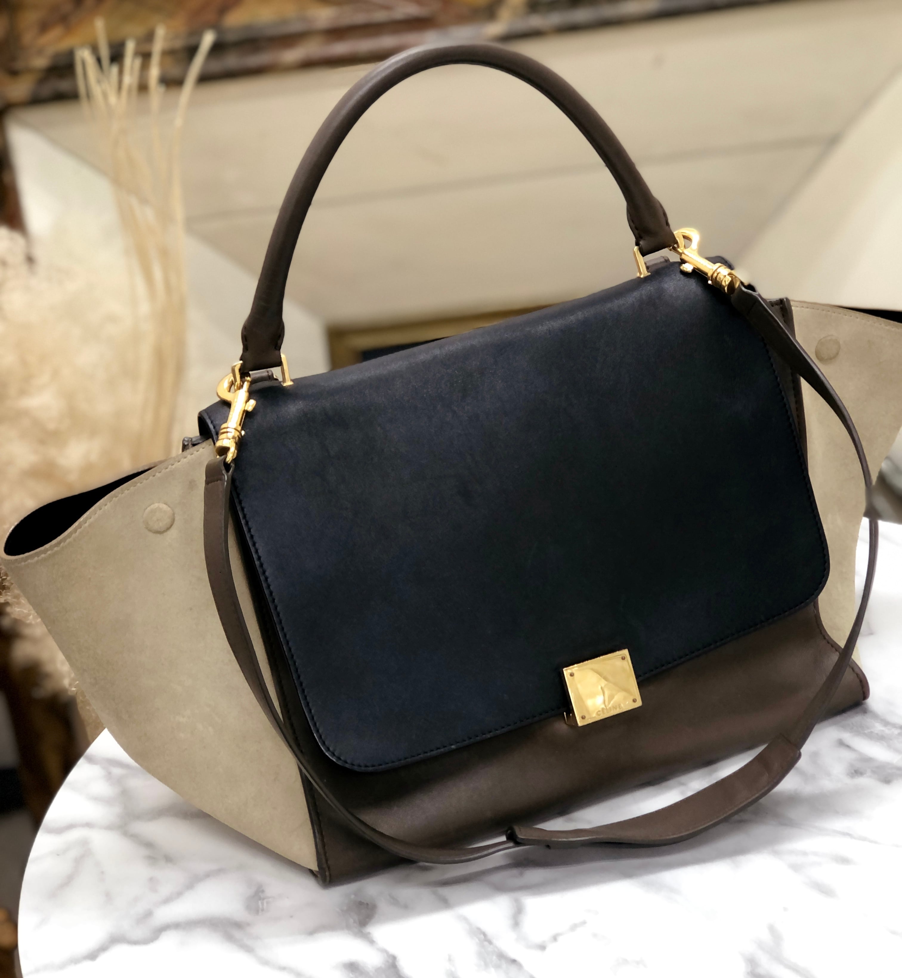 CELINE セリーヌ　トラペーズ　Trapeze　2WAY　レザー　ショルダーバッグ　ブラック　カーキ×ブラック　オールドセリーヌ 　ヴィンテージ　  vintage　ukbr8v | VintageShop solo powered by BASE