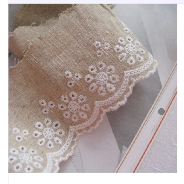 刺繍入りリネンレース｜ナチュラル×白フラワー