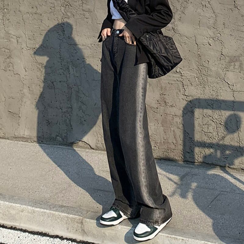 ジーンズ スプリングオータムグレールーズワイドレッグパンツ ハイウェストウェスト 春物 秋物 ワイドパンツ 萌量不足66825670626