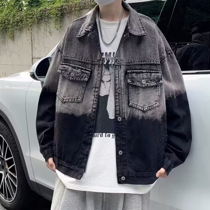 【予約販売】ブルゾン アウター ジージャン グラデーション ブラック メンズ お洒落 こなれ感 韓国モノトーン ベーシック 秋 春 大きいサイズ S/M/L/XL/2XL/3XL