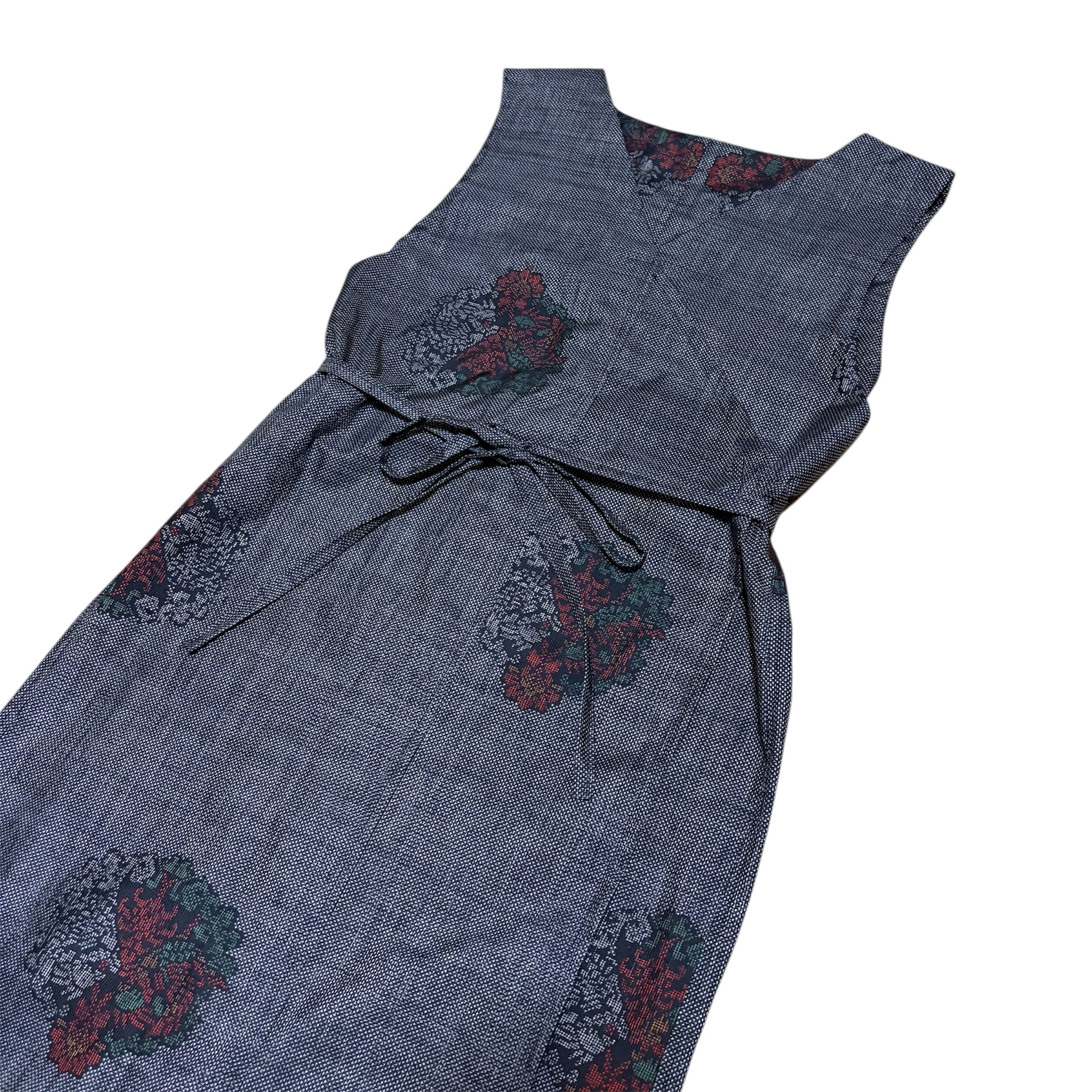 本場大島紬 着物リメイク カシュクールワンピース 向かい鳥文様 左右