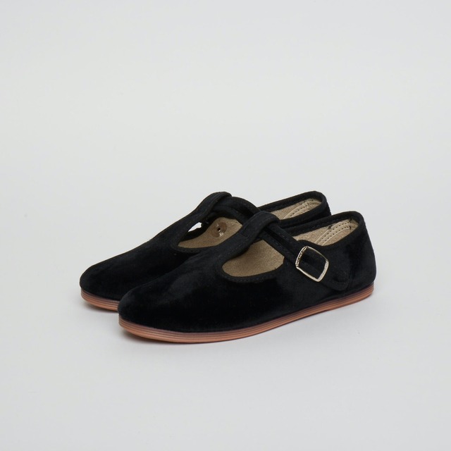 〈 La Cadena 〉 SANDALIA ALTA T STRAP VELOUR   / BLACK / 14~16.5cm