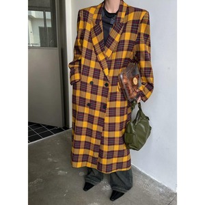 Vintage double-breasted plaid coat <2colors>