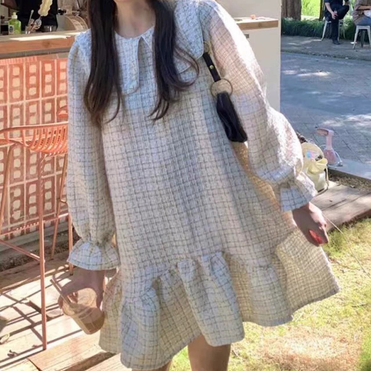 【L-4XL】ツイードワンピース