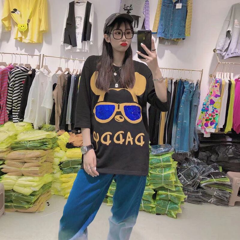 長袖Tシャツ女性の2020年春秋新作ファットmmスパンコールバージョンルーズで薄い漫画のビッグサイズシャツ ミックスインファッション88793934771