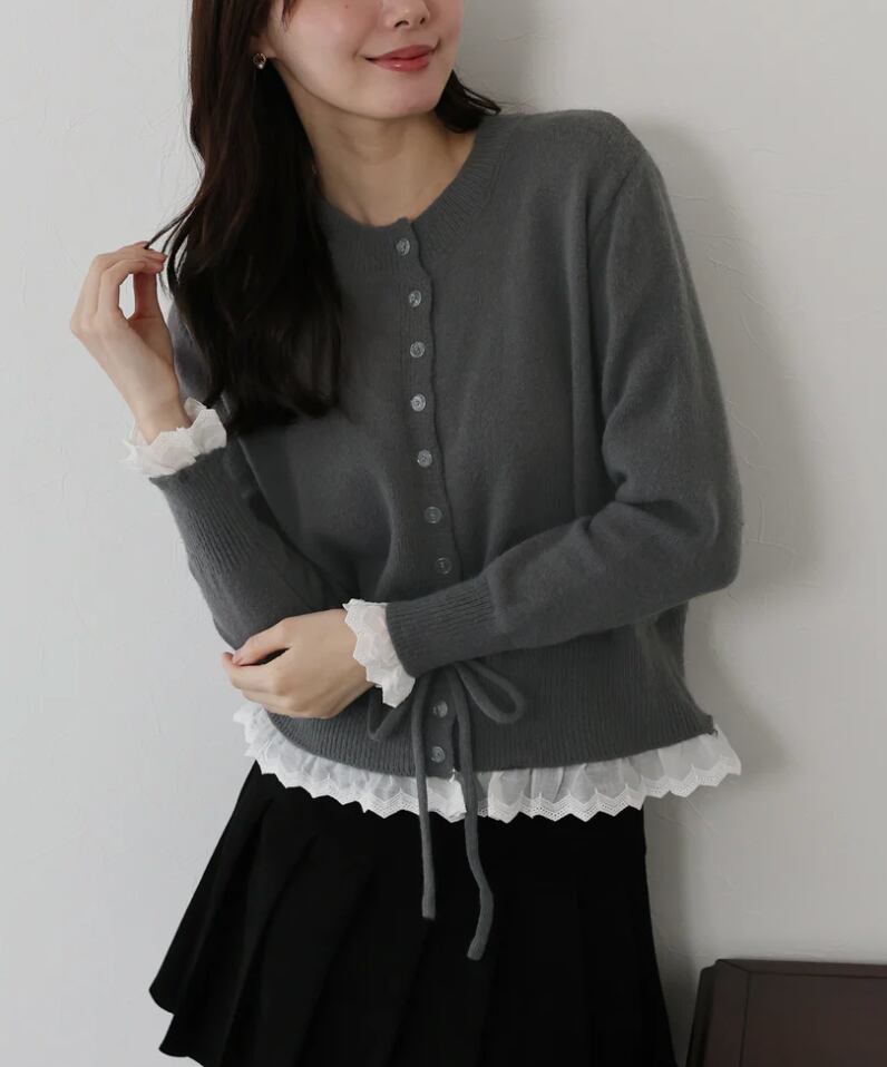 ナンバーミーTOKYO"LACE DOCKING CARDIGAN"GRAY
