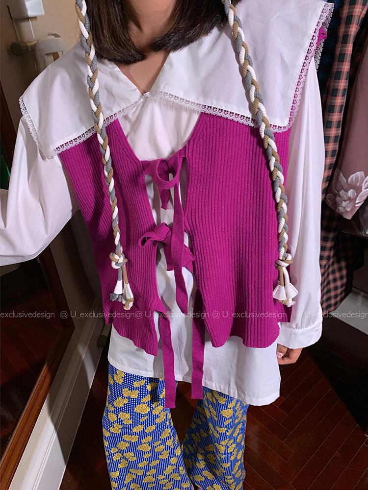 レースオータムルーズブラックノースリーブニットカーディガンセーター 秋物 ビッグFスモールZ韓国98162676239