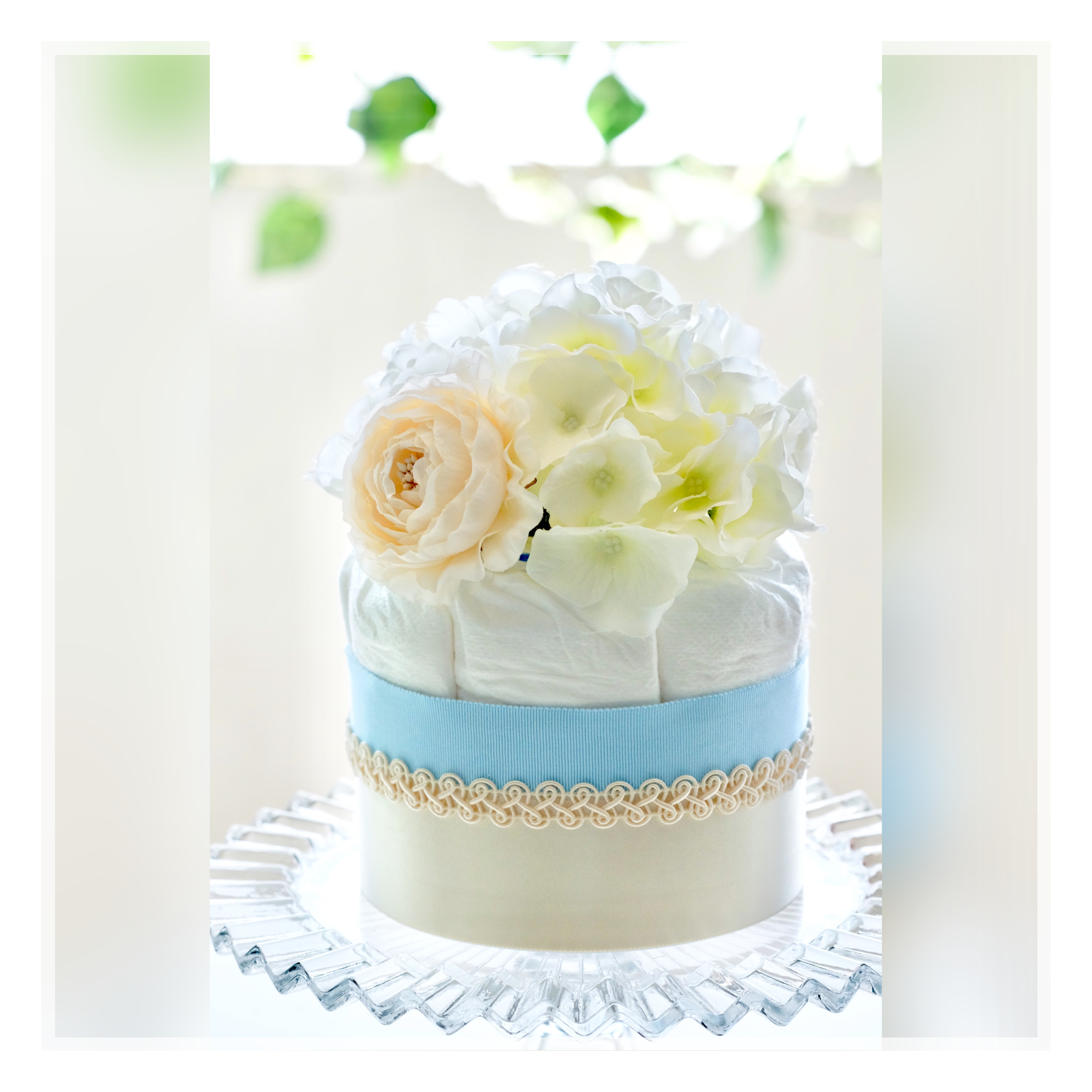 出産祝い 安産祈願に おむつケーキ ショートブーケ ブルー オムツケーキ 愛妻家の花屋 はなぷれ