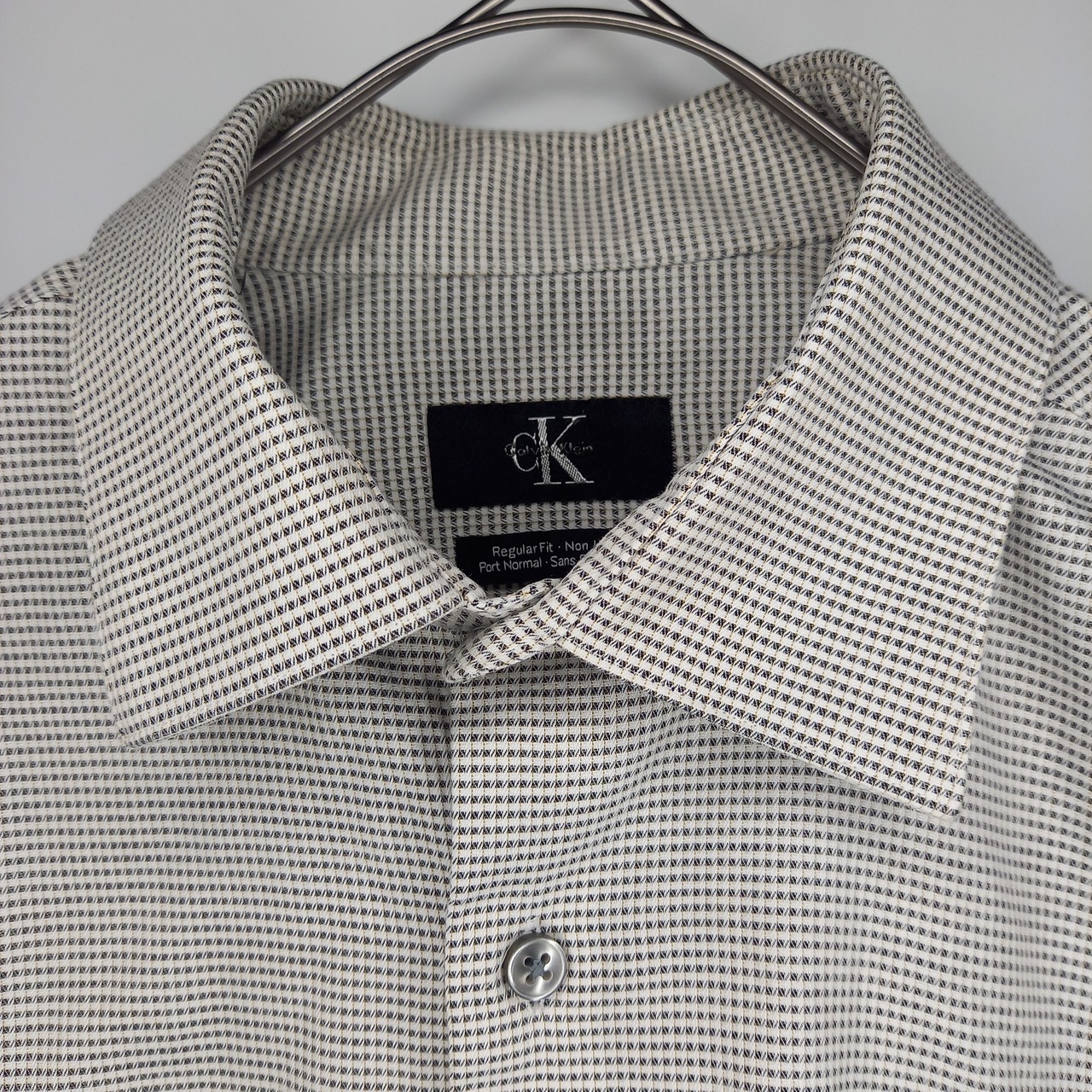 カルバンクライン　ノンアイロン　レトロシャツ　半袖　チェック　千鳥格子　黒